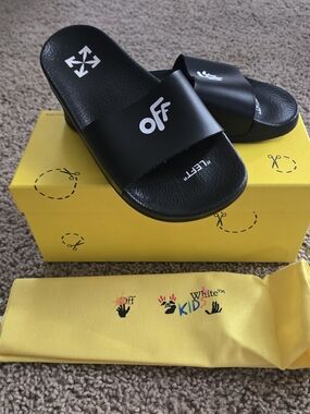 Off-White Kids Black Slide Sandals - Comfortable Logo Pool Slides